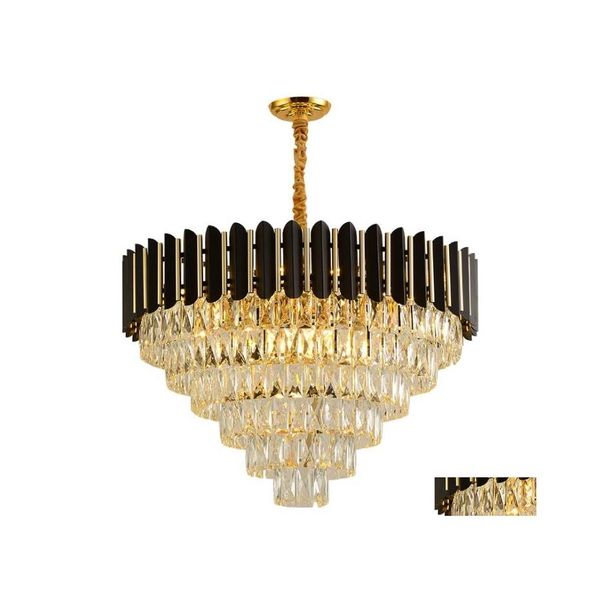 Lustres De Luxe K9 Cristal Pour Salon Chambre En Métal Noir Led Éclairage Intérieur Maison Décoration Drop Delivery Lights Dh7Tx