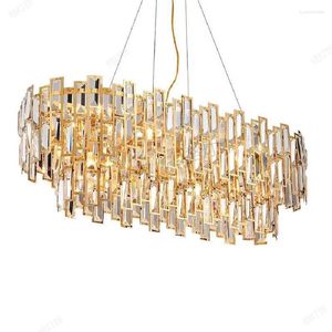 Kroonluchters luxe lampen LED Crystal Restaurant Lamp Post Moderne kroonluchter rechthoek Creatieve persoonlijkheid Eetkamer Golden Light