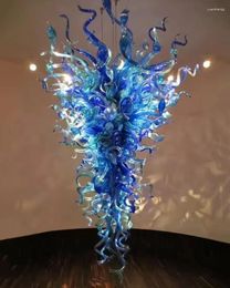 Lustres de luxe LUXE GROUPE VERRE BLOWN CHANDEIR BLEU BLEU BLUE Long Chihuly Home Lampe Lighting Assemblages pour les escaliers