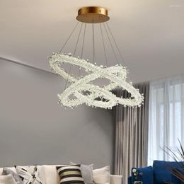 Kroonluiers luxe led kristal kroonluchter voor woonkamer moderne woning decor ronde hangende lamp ringen ontwerp slaapkamer binnen verlichting armatuur