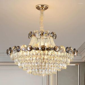 Lustres De Luxe LED Salon Chambre Lustre En Cristal Rond Atmosphère Moderne Européenne Villa Rectangulaire Lampe À Manger