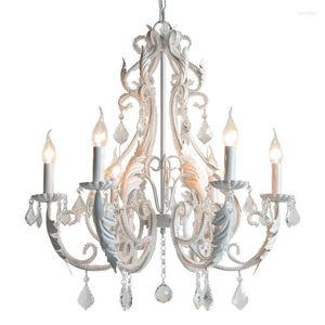 Lustres De Luxe Salon Restaurant Lustre Éclairage Chambre Nordique Rétro Pendentif Lampes American Country Blanc Cristal