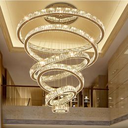 Lustres De Luxe Moderne Lustre Éclairage Grand Escalier Lumière LED Cristal Lampe Décoration De La Maison Luminaires