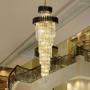 Lustres luxe luxe en cristal moderne pour long loft loft noire et or luminaire cristal villa hall salon décor de salon hang éclair