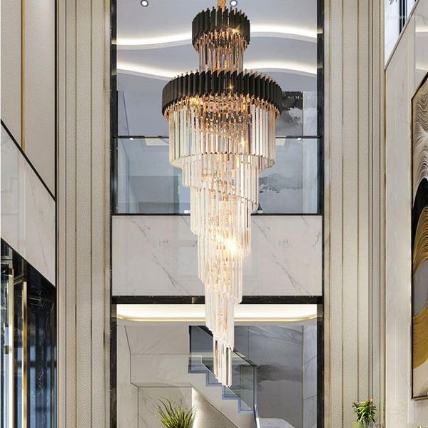 Lustres De Luxe Moderne Lustre En Cristal Pour Escalier Long Loft LED Cristal Luminaire Villa Lobby Salon Décor Accrocher L'éclairage