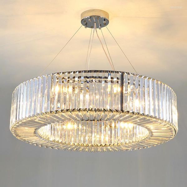 Lustres Lustre en Cristal moderne de luxe pour salon grand luminaire suspendu rond chambre à manger décor LED lampe en Cristal