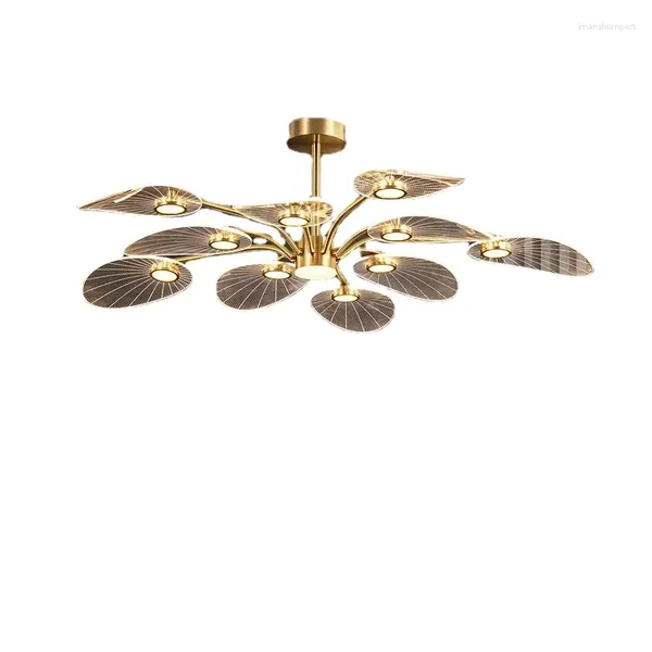 Candelabros Lámpara LED moderna de lujo para sala de estar, dormitorio, cocina, comedor, apartamento, arte dorado, luz de techo de pavo real, hojas de árbol