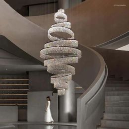 Candelabros de lujo moderno LED cromado anillo grande luces colgantes araña de cristal sala de estar vestíbulo escalera lámpara colgante iluminación interior
