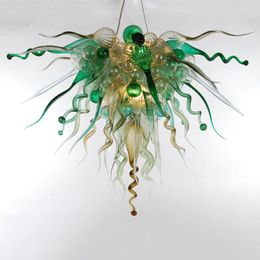 Lustres De Luxe Lampes Suspendues Pour Plafond Salon Chambre À Manger Luminaire Art Vert Lustre En Verre Soufflé Luminaires