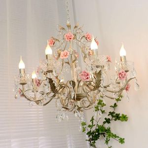 Lustres Ly Cristal Floral Bougie Style Lampe Pour Bar Café Art LED Pendentif Lampes Salon Chambre Decora Suspensions