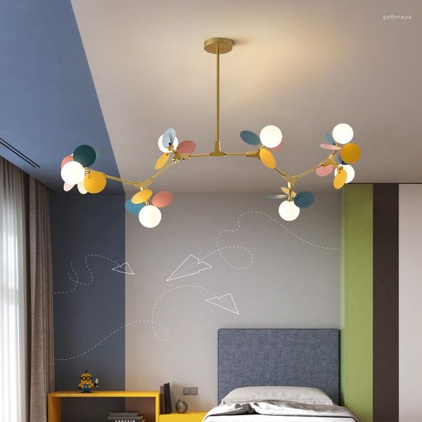 Lustres Macaron bébé chambre d'enfant lustre décoration créative multicolore boule de verre LED lumières enfants maison décor intérieur éclairage