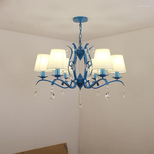 Candelabros de estilo mediterráneo, candelabro de hierro forjado azul para dormitorio, comedor, iluminación de estudio Vintage americana, vela Led para sala de estar