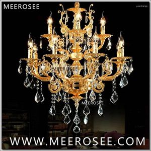 Kroonluchters Meerosee moderne luxe 12 armen kristal kroonluchter licht goud hanger Suspension Luster Lamp voor Foyer Lobby D750mm H750mm
