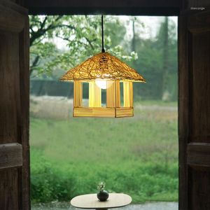 Lustres MiFuny lustre fait à la main bambou tissé sud-est asiatique exotique petite maison restaurant El plafonnier lampe à LED