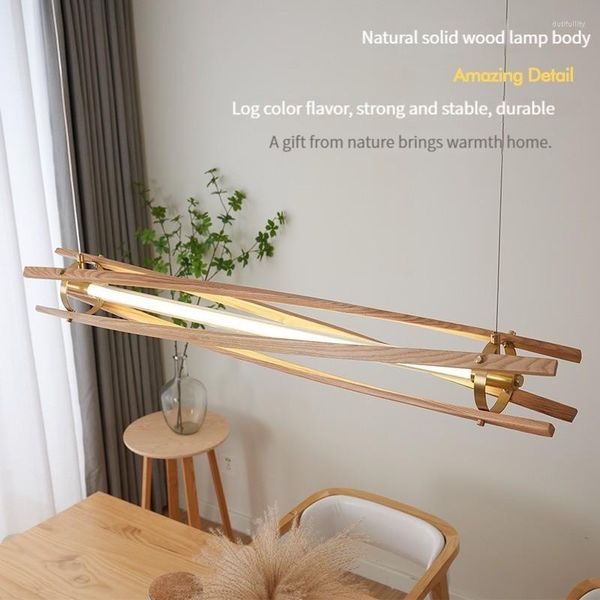 Lustres MiFuny En Bois Longue Barre En Forme Simple Premium Led Lampe Salon Salle À Manger Librairie Restaurant Plafonniers