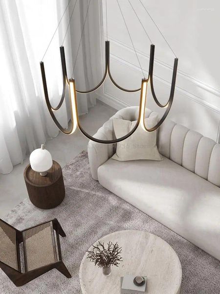 Candelabros minimalista italiano LED lámpara colgante sala de estar moderno dormitorio de lujo estudio comedor mesa de diseño