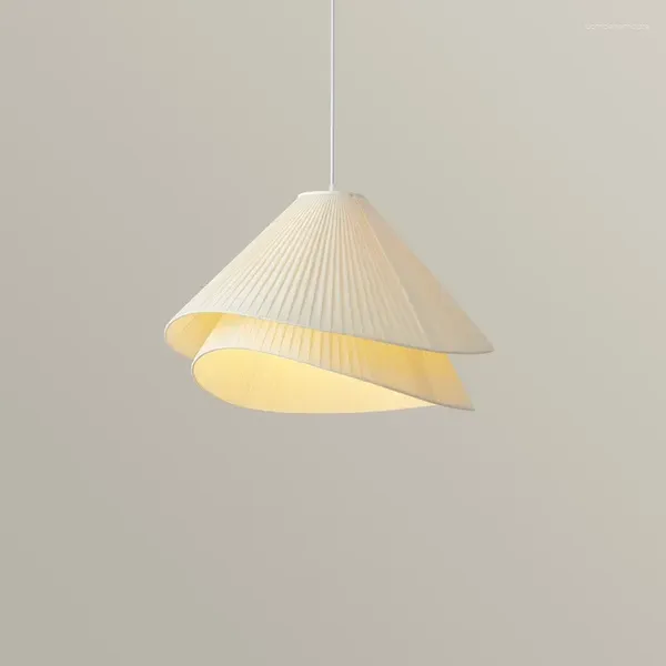 Lustres minimalisme E27 tissu lustre moderne chambre blanc pendentif LED lumières salle à manger décor nordique luminaires suspendus