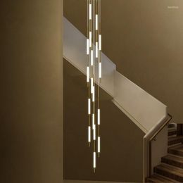 Kroonluchters Minimalisme Led Zolder Villa Woonkamer Plafond Hanglampen 2023 Designer Lamp Nordic Opknoping Lange Trap Kroonluchter