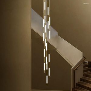 Lustres Minimalisme LED Grenier Villa Salon Plafond Pendentif Lumières 2023 Lampe Designer Nordique Suspendu Long Escalier Lustre