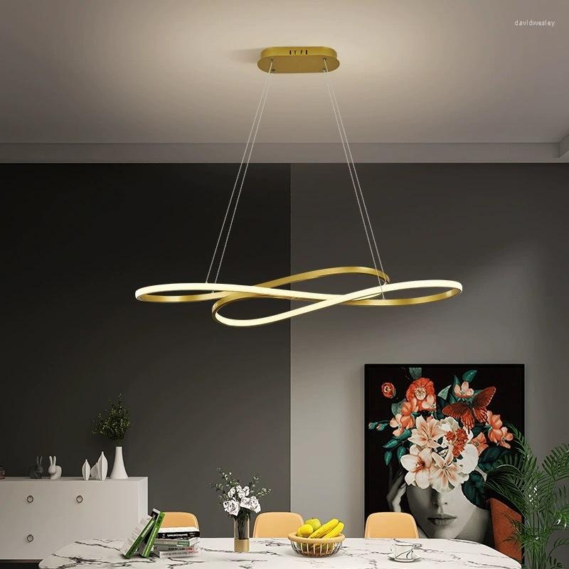 Ljuskronor minimalism ledde pendellampor hem dekorativ svart guldbelysning luster för matsal sovrum kök bytbart