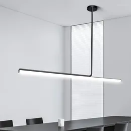 Kroonluchters Minimalistische LED-eetkamerkroonluchter Noords Eén woord Lange strip Kantoorstudie Keuken Bar Versieren Verlichting Hanglamp