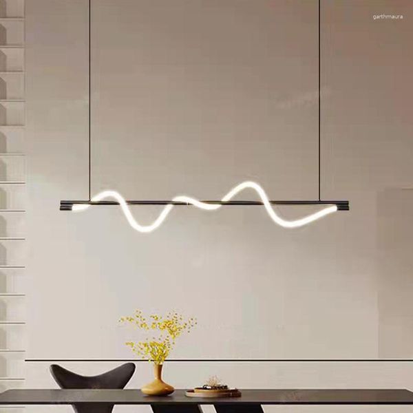 Lustres minimaliste LED télécommande gradation or noir métal blanc Gel de silice pour salle à manger cuisine bureau Bar