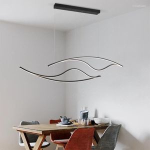 Kroonluchters Minimalistische lineariteit Hanger Kroonluchter voor eetkamer Keuken Bar Office Modern Home Decor Zwart Goud Chrome LED Light