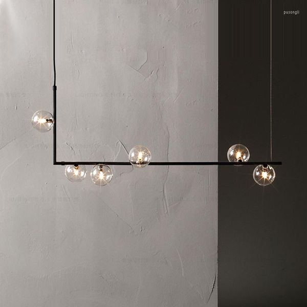 Lustres minimaliste Long lustre barre cuisine salle à manger salon éclairage Luminaire LED noir Rose or fer forgé