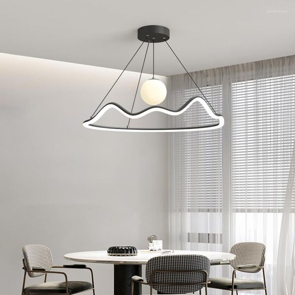 Candelabros minimalista Luna Led nórdico salón comedor cocina dormitorio moderno diseño negro luces colgantes de techo