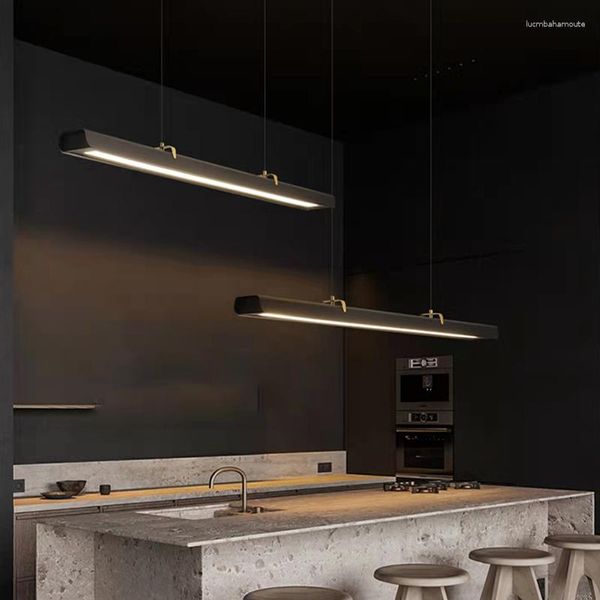 Lustres minimaliste restaurant LED dimmable cuisine bar boutique luminaires suspendus kaki noir corps fil réglable