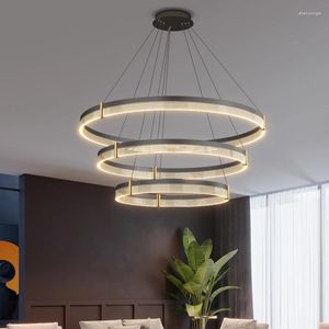 Kroonluchters modern 3 ronde ring led plafond zwarte slaapkamer woonkamer eetkamer hanglampen huizen decor trap hangende lamp