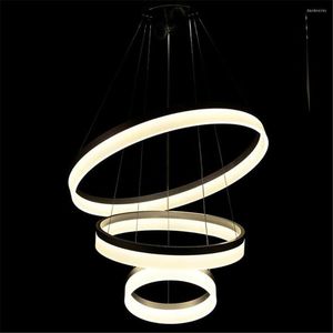 Kroonluchters Moderne acryl -led kroonluchter lamp 3 ringen hangende lichten voor binnen huisdeco met bron industriële lustres