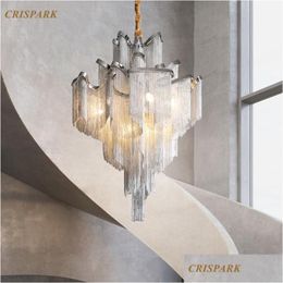 Lustres Moderne Chaîne En Aluminium Lustre Éclairage LED Italien Gland Pedant Lampe Suspendue Art Déco Escalier Porche Luminaire Dhqfs