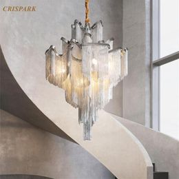 Lustres Moderne en aluminium chaîne lustre éclairage LED italien gland pédant suspension lampe Art déco escalier porche lumière Fixtur262W