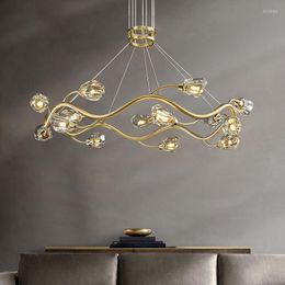 Kroonluchters Modern Amerikaans All Copper Crystal Chandelier Lighting and Dining Room Luxury Gold Luster Keuken Moleculaire kunst Hanglampen