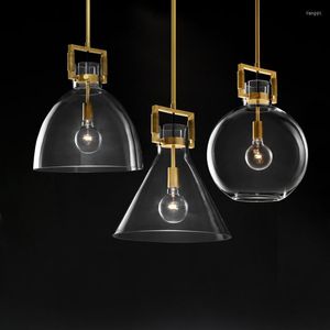 Lustres Moderne Américain Tout Cuivre Lustre En Verre À Tête Unique Bar Restaurant Éclairage Chambre Lumières De Luxe Lampes Suspendues De Chevet