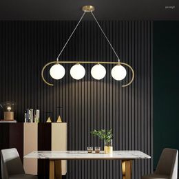 Kroonluchters Moderne en eenvoudige all-copper eetkamerlamp licht Luxe glazen bal kroonluchter huishoudelijke ledlampen decoratief