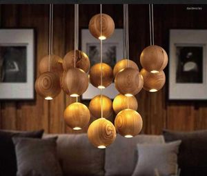 Kroonluchters moderne bal massief hout kroonluchter Japanse Noordse creatieve woonkamer dineren drie eenhoofdige houten hanglampen lamp