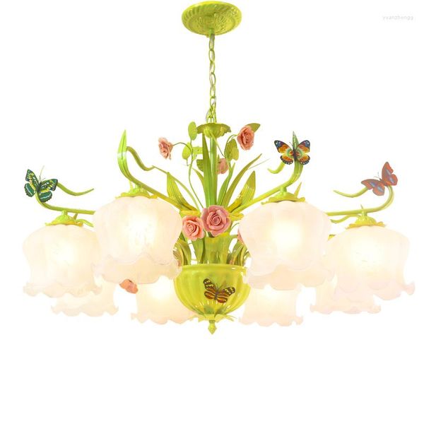 Candelabros Decoración moderna del dormitorio Lámpara de iluminación Lámparas de rosas de cerámica Sala de estar romántica natural Luces de vidrio led