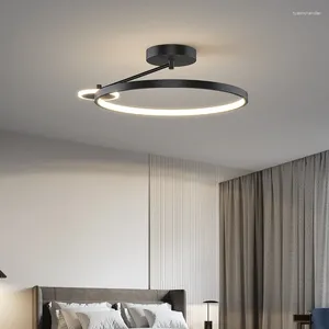 Lustres Lampes de chambre à coucher modernes LED Lustre lumières pour salle d'étude Foyer Lustre cuisine éclairage intérieur rond blanc noir or luminaires