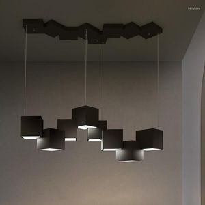 Lustres Moderne Noir Blanc Cube Led Lustre Éclairage Salle À Manger Décor Lampe Maison Dimmable Luminaires Suspendus Luminaires