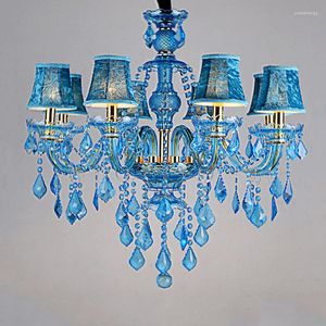 Lustres Moderne Bleu Salle De Mariage Branche Lustre 6 Tête Couleur Froide Chambre Droplight Home Stay Thème Méditerranéen Chambre Suspension Lampe