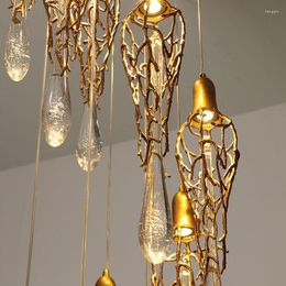 Lustres lustre en cristal en laiton moderne éclairage pendentif en cuivre lumière suspendue gouttes de verre de luxe restaurant