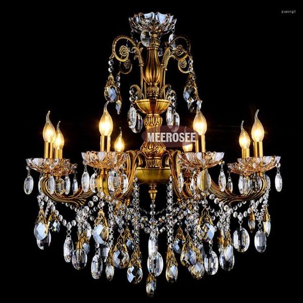 Lustres Moderne Bronze Fini Lustre Antique Lingting Luxueux En Laiton De Luxe K9 Cristal Lampe Suspendue Luminaria D750mm H750mm