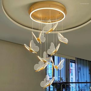 Kroonluchters moderne vlinder desing led kroonluchter acryl tentoonstelling Hall trap verlichting voor slaapkamer nachtlampverlichting armaturen