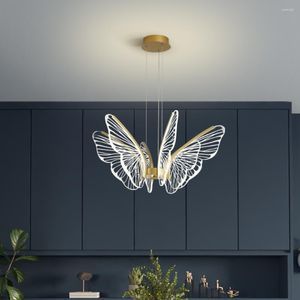 Kroonluchters moderne vlinder woonkamer led kroonluchter Noordse minimalistische slaapkamer eetkamer eetkeuken goud transparant acryl