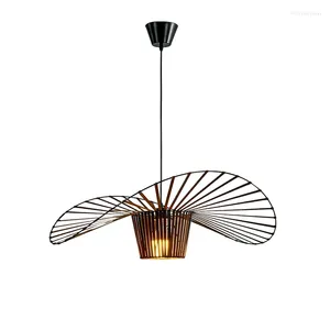 Lustres plafond moderne noir rotin lustre tissé à la main lampe en tissu grenier chambre table à manger barre éclairage LED