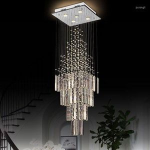 Lustres Lustre De Plafond Moderne Pour Salon Colonne Cristal Lampe Suspendue Base Carrée Luminaire Escalier Loft Cristal Lustre