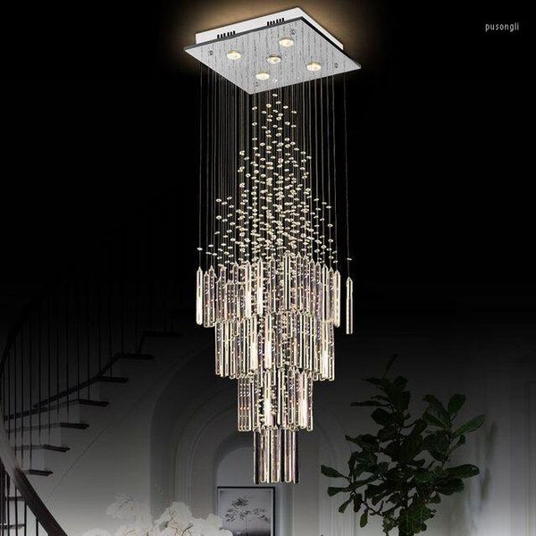 Candelabros Lámpara de techo moderna para sala de estar Lámpara colgante de cristal columnar Base cuadrada Luminaria Escalera Loft Cristal Lustre