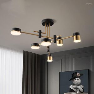Lustres Lustre Moderne 4/6/8 Têtes Noir Or Éclairage Suspension Chambre Salon LED Lampe Industrielle 3 Couleur Dimmable